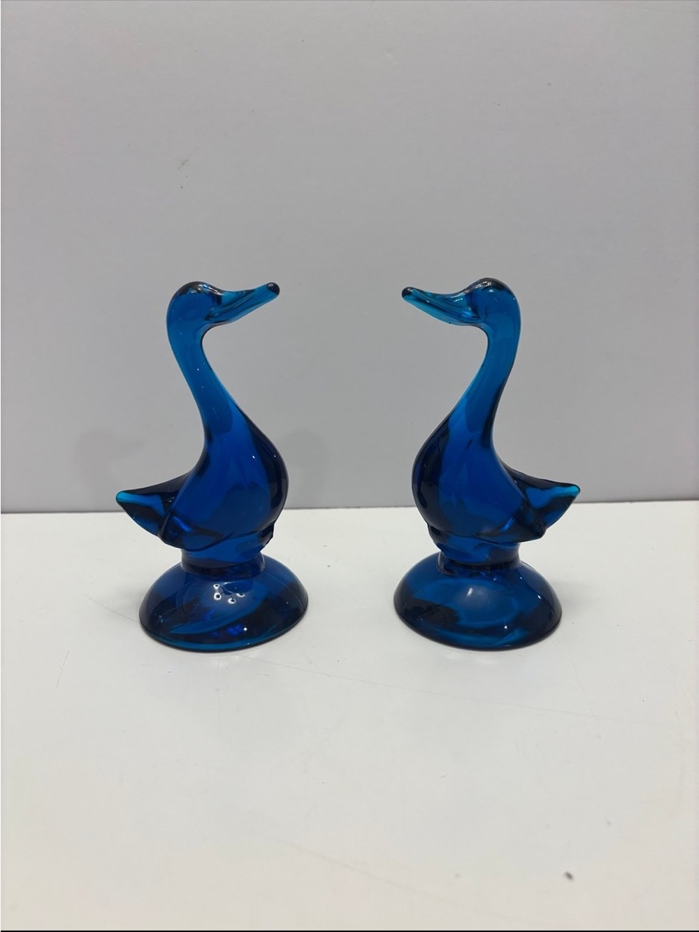 Pair of vintage Viking Art Glass cobalt blue duck / goose figurines